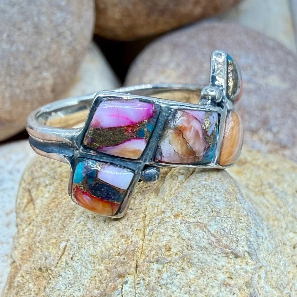 Santa Fe Multi Gemstone 925 Sterling Silver Ring Sz 8 5.5ctw Southwestern Style - Picture 12 of 17